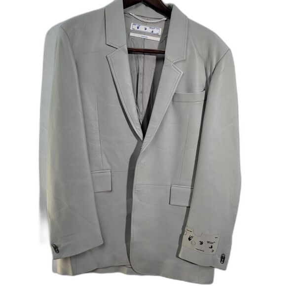 NWT Virgil Abloh 2013 OFF-WHITE Adam Gray Leather Single Breasted Blazer M - Picture 1 of 15
